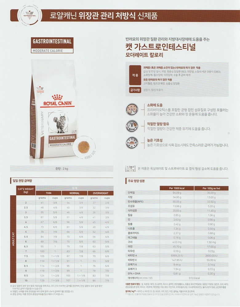 로얄캐닌 캣가스트로인테스티널모더레이트 칼로리2kg RC07 상세 이미지 1