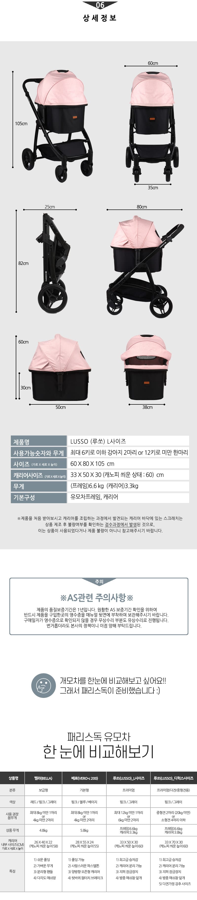 [패리스독]루쏘 유모차 (핑크/L) 상세 이미지 6