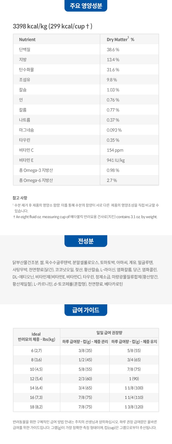 힐스 캣 메타볼릭 1.5kg 다이어트 처방식 HS12 상세 이미지 2