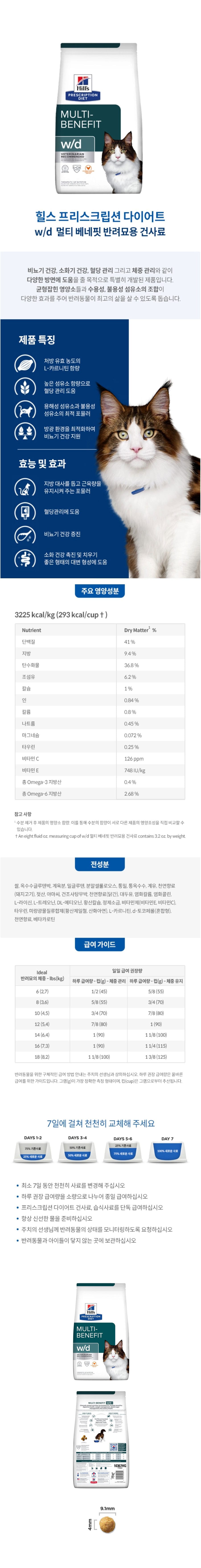 힐스 고양이 캣 w/d 멀티 베네핏 1.5kg HS13 혈당 소화기 비뇨기 처방사료 상세 이미지 1